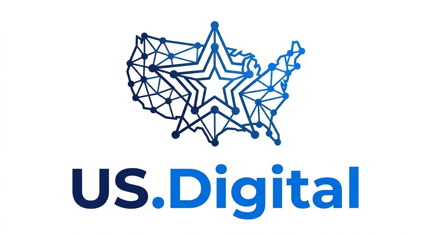 US.Digital mark: the United States drawn as a blue node constellation with central star